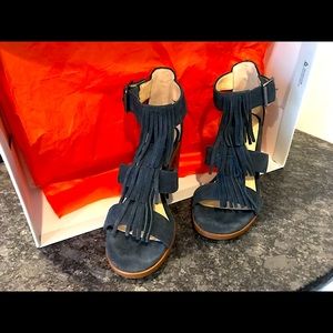 Sole Society Blue Fringe Sandals